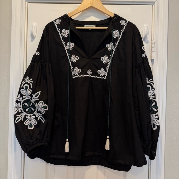 WORLD MARKET Floral Embroidered Peasant Top Women’s L XL Lightweight Boho Shirt - Picture 1 of 8